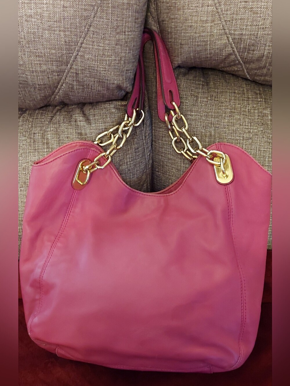 Michael Kors Magenta Shoulder Tote with Gold Chain Accents